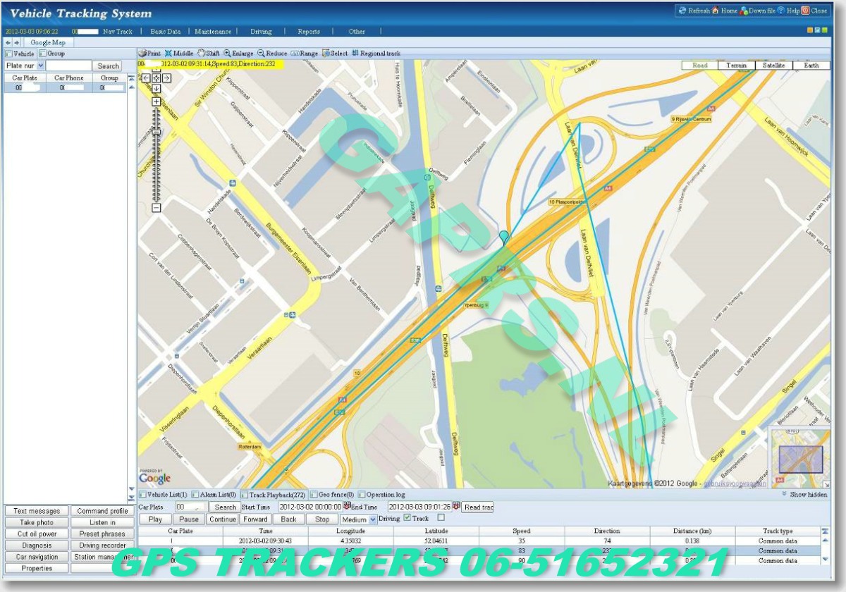 GAPRS gebruiksklare magnetische gps tracker kaart verder ingezoomd
